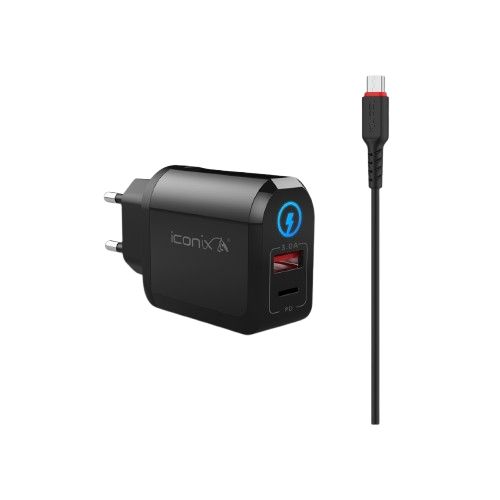 CHARGER 2 PORT QUICK CHARGE TYPE C & USB FOR ANDROID I CONIX 4.8A IC-HC1028 راسيه شاحن سريع مخرج عادي ومخرج تايب سي مع كبل مايكرو ,Smartphones & Tab Chargers