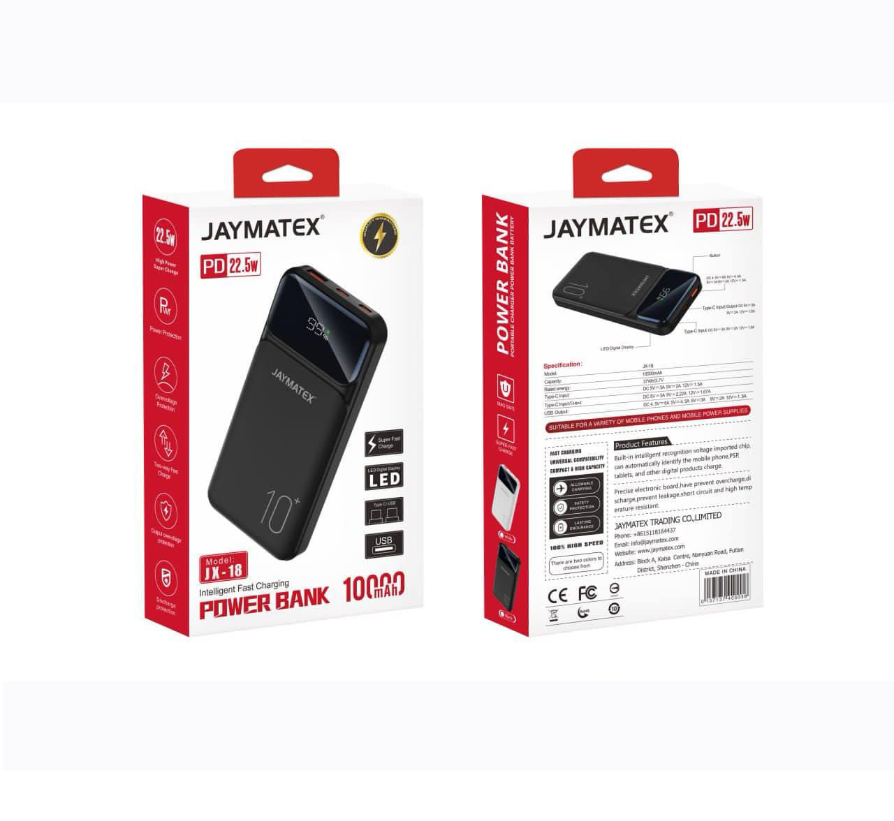 EXTERNAL BATTERY JAYMATEX 10000 MAH FOR SMART DEVICES POWER BANK FAST CHARGING 22.5W  JX-18 / JX-11 / JX-02 / JX-14 ,Smartphones & Tab Power Banks