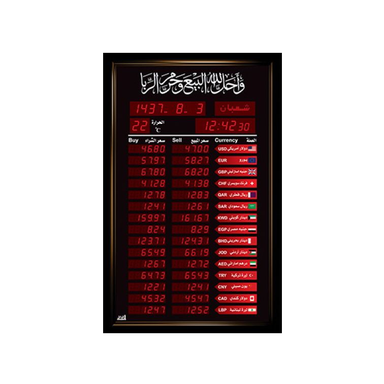 لوحة اسعار العملات الاوائل 15 اسطر موديل P123-L312 مقاس 110x70 ,Office Equipment Acc